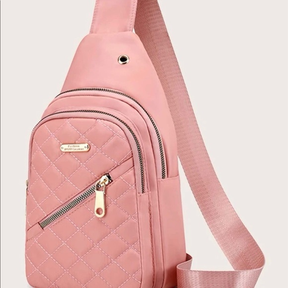 Sling bag crossbody pink pockets zipper quilted womens bags - Picture 4 of 8